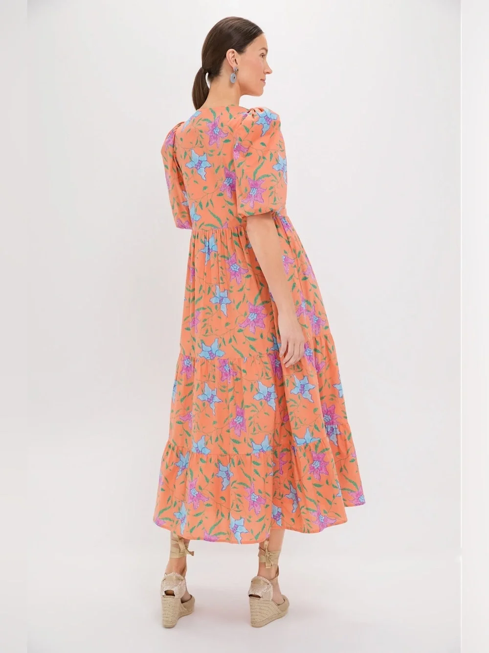EUC Tuckernuck Hyacinth House Orange Floral Cisco Tiered Maxi Dress Small